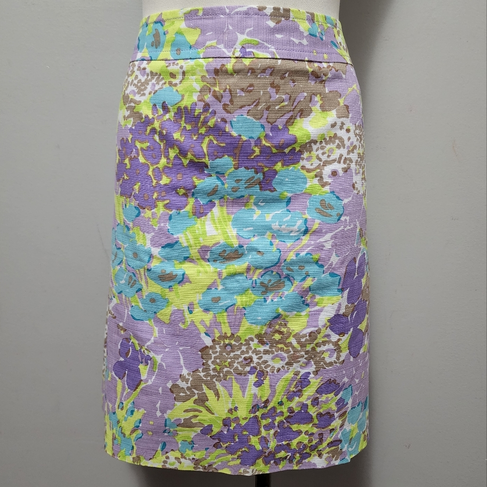 Talbots lavender neon watercolor floral canvas cotton a-line skirt size 8 - Picture 2 of 8